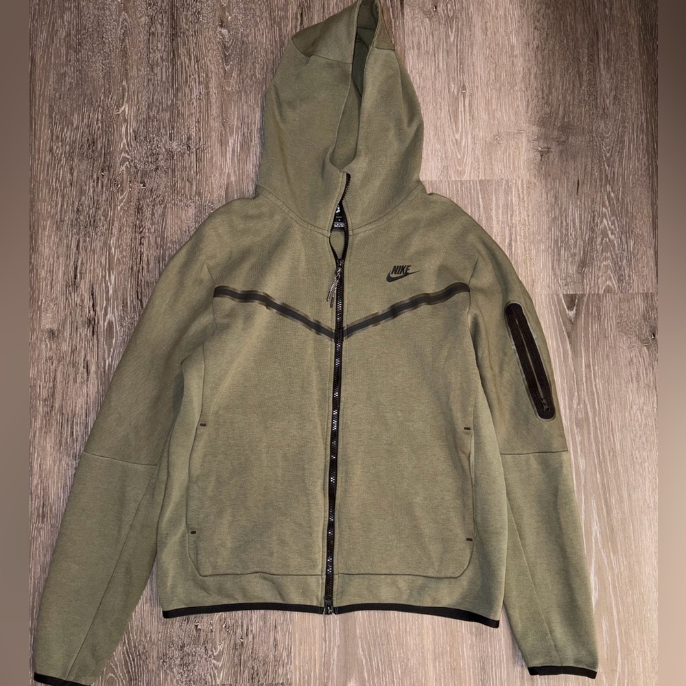 Nike Tech Olive Green Hooded Zip-Up Jacket
